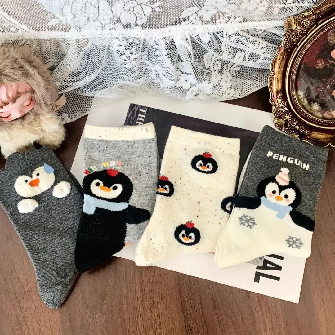 1 Pair Cartoon Penguin Women Point Yarn Japanese Sweet And Kawaii Penguin Pattern Versatile And Comfortable Socks For Christmas