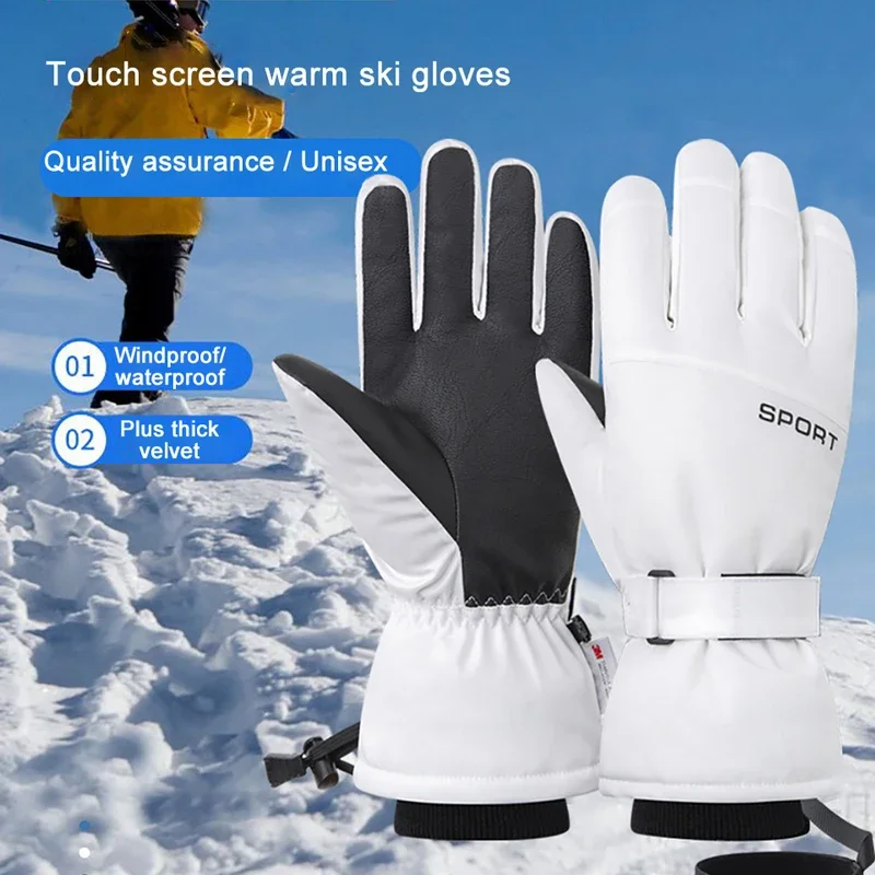 Snowmobile Snow Snowboard Thermal Mortorcycle Gloves Women Men Waterproof Touchscreen Function Windproof Plush Mittens Ski Glove