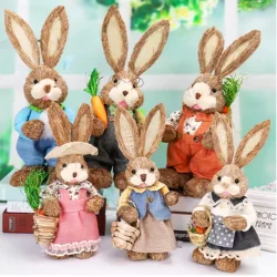 1/2PCS Height 35cm Easter Cute Straw Bunny Decoration Rustic Home Decoration Party Desktop Decorations Handmade Decorations