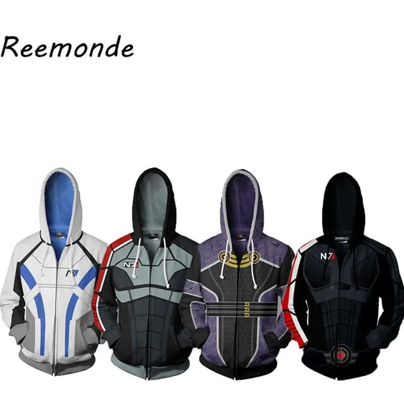 Game Mass Effect Clothing N7 Full Zipper Mens Hoodie Sweatshirt Male Hoodies Long Sleeves Coat Jacket Tops Autumn Clothes Unisex