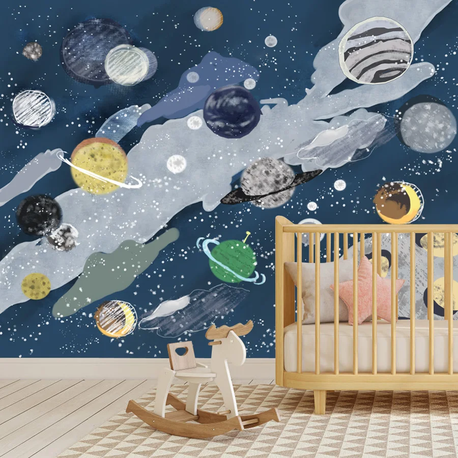 Removable Peel and Stick Optional Wallpapers for Living Room Baby Kids Contact Wall Papers Home Decor Cartoon Starry Space Mural