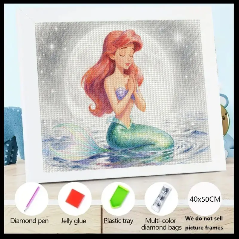 

5D полный дрель алмазный набор для рисования, DIY принцесса Диснея Ариэль Русалочка алмазный художественный набор, сверкающий крест со стразами Sti