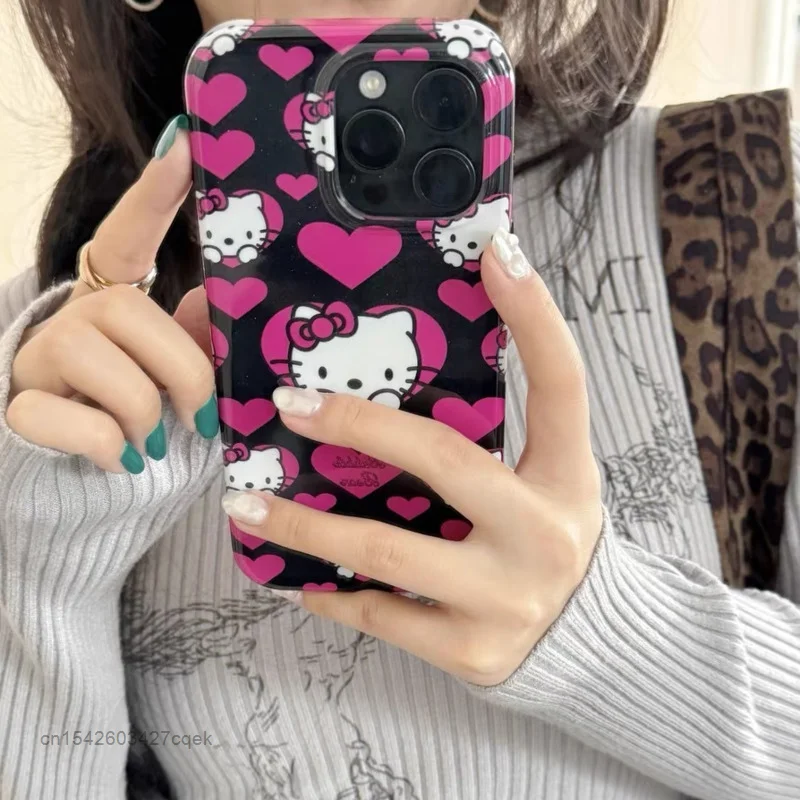 Sanrio-funda protectora de Hello Kitty para Iphone, carcasa moderna para modelos 12, 13 Mini, 14, 15 Plus, 11 Pro Max, Apple X, Xr, Xs, 7 y 8