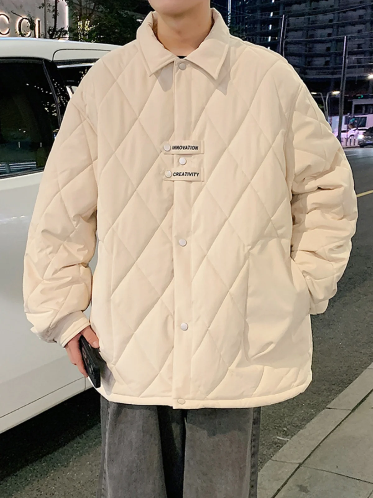 

Мужская зимняя куртка с ромбовидным узором, утепленная, водонепроницаемая, хлопковая, свободного кроя, повседневная, премиум-класса