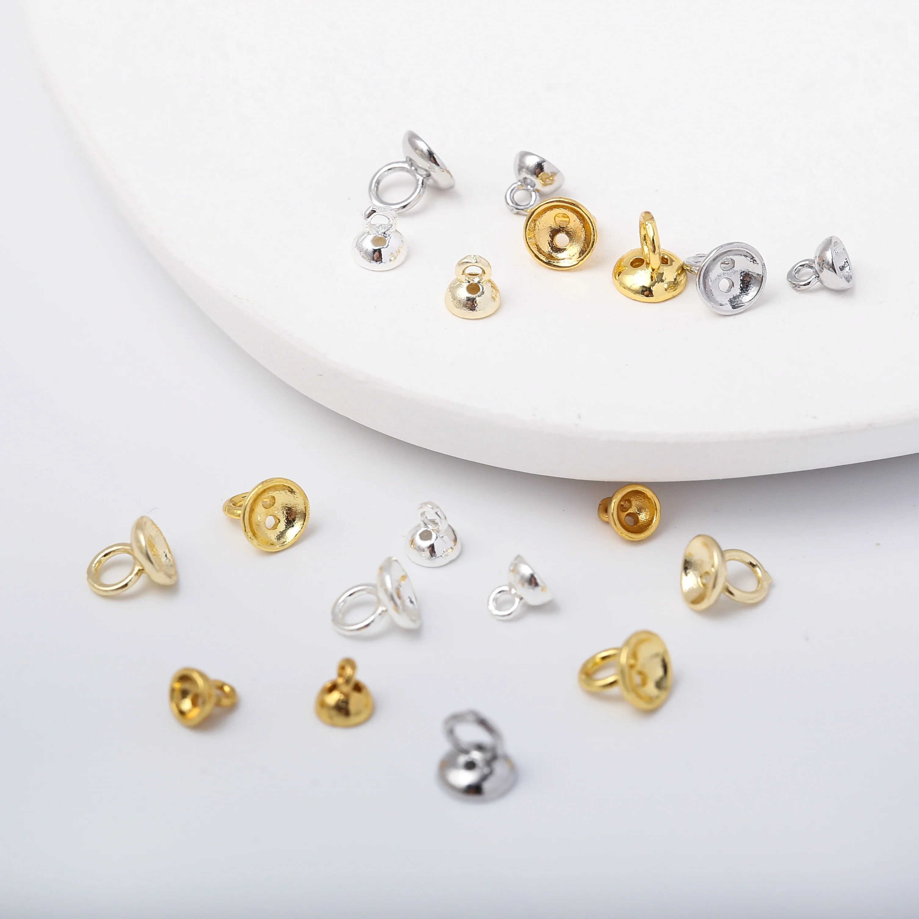 

Brass Gold Plated Round Dangle Bead End Cap Charms Bail With Loop Connector For Diy Necklace Bracelet Jewelry Making Accessories