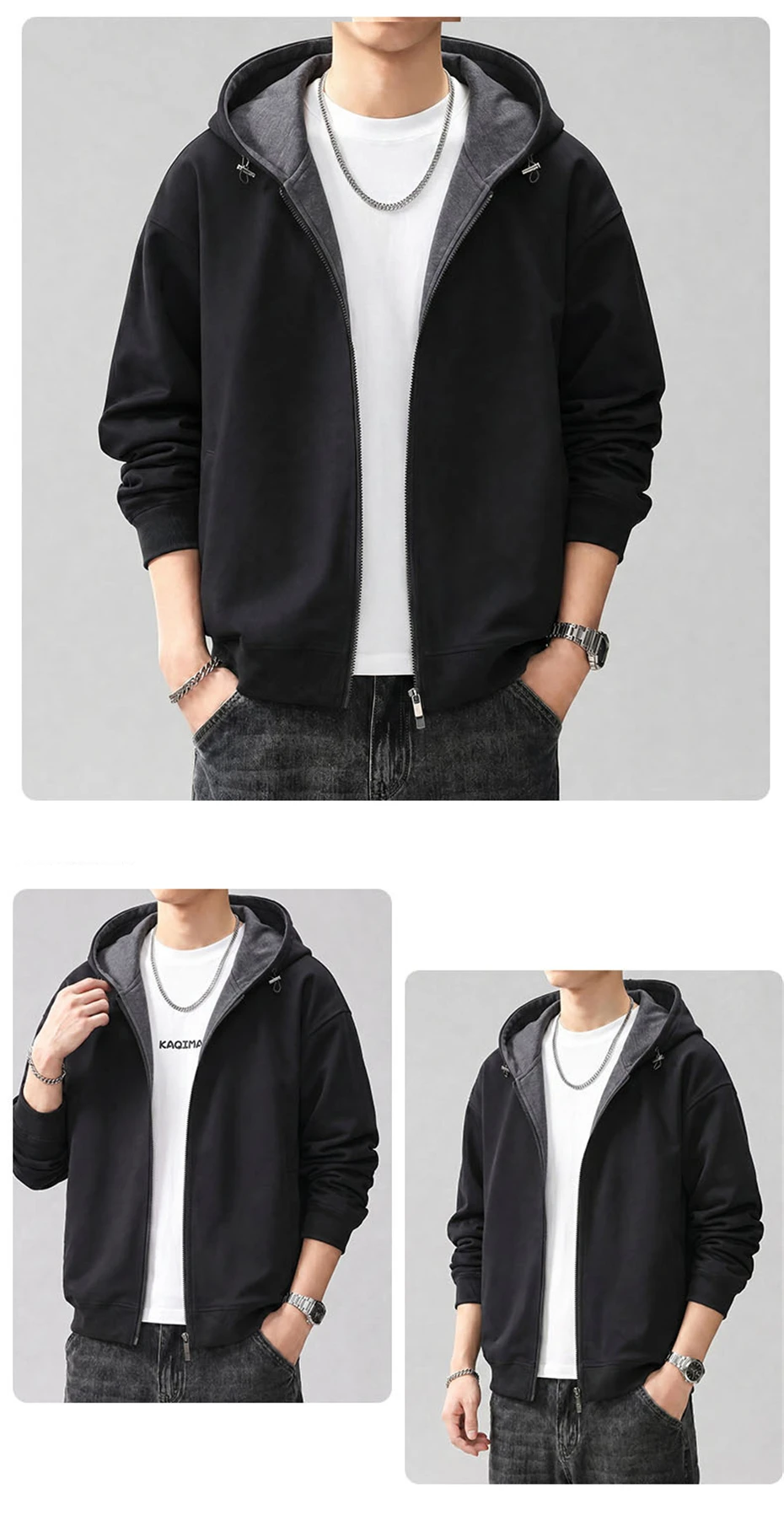 Zippered Hoodie Jacket Men 10XL 11XL Plus Size Hoodies Fashion Casual Solid Color Hoodies Male Spring Autumn
