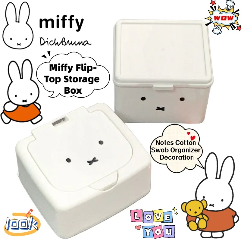Miffy Cartoon Niedliche Kawaii Flip-Top Aufbewahrungsbox Kreative Anime Zweidimensionale Merchandise-Box für Notizen und Wattestäbchen Dekorative Aufbewahrung