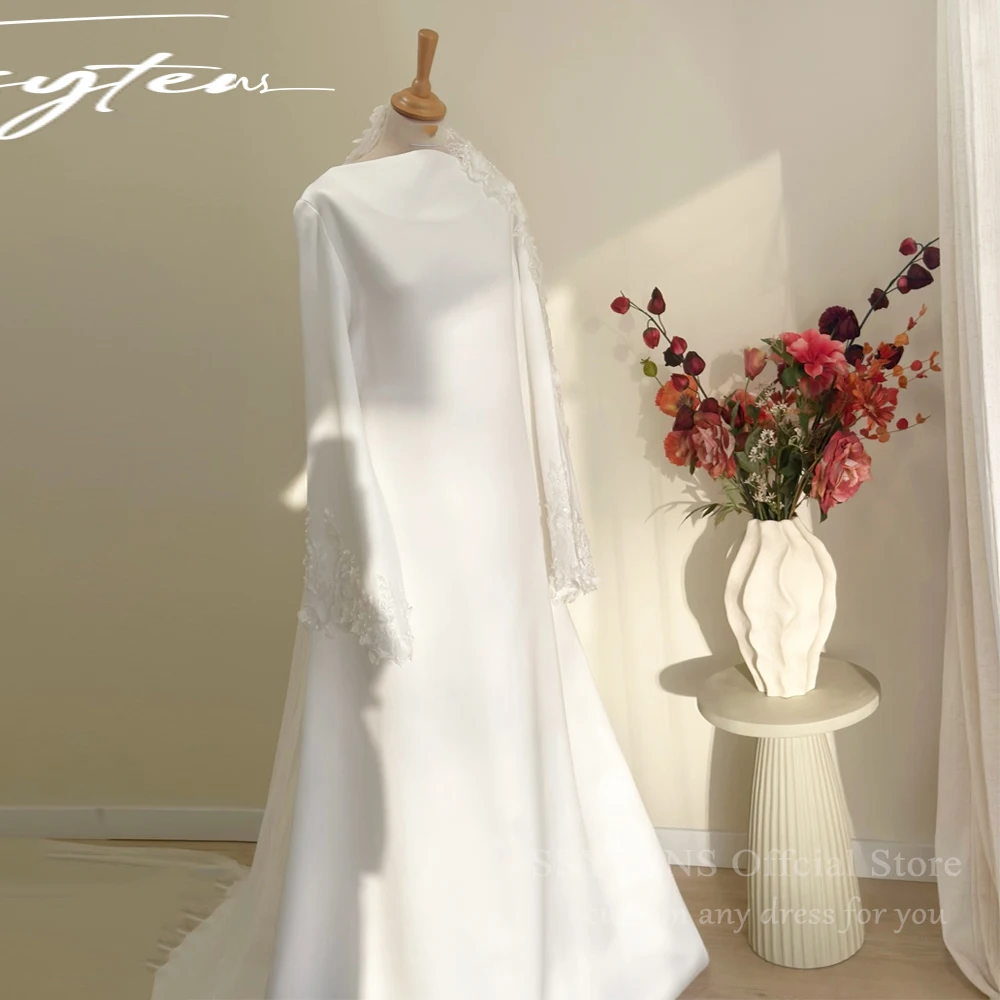 

SSYTENS Modest Arabic Wedding Dresses Lace Long Sleeves A-Line O-Neck Muslim Bride Simple White Ivory Customized Bridal Gowns