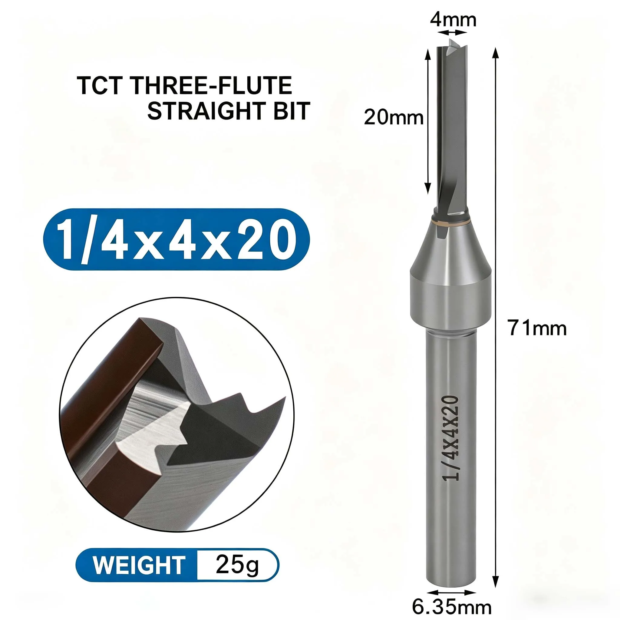 3mm For tct Hardened Steel Straight For Edge Trimmer Tool with 1/4 Shank for Woodworking Plywood Particle Board