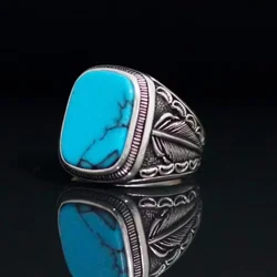 New Ring Personalized Fashion European and American Creative Inlaid Square Turquoise Men's Dating Ring