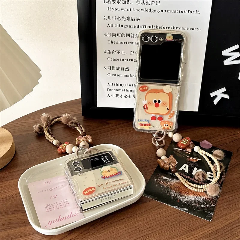 Funda de teléfono de pan de dibujos animados para Samsung Galaxy Z Flip 6 5 4 funda protectora trasera para ZFlip4 ZFlip5 ZFlip6
