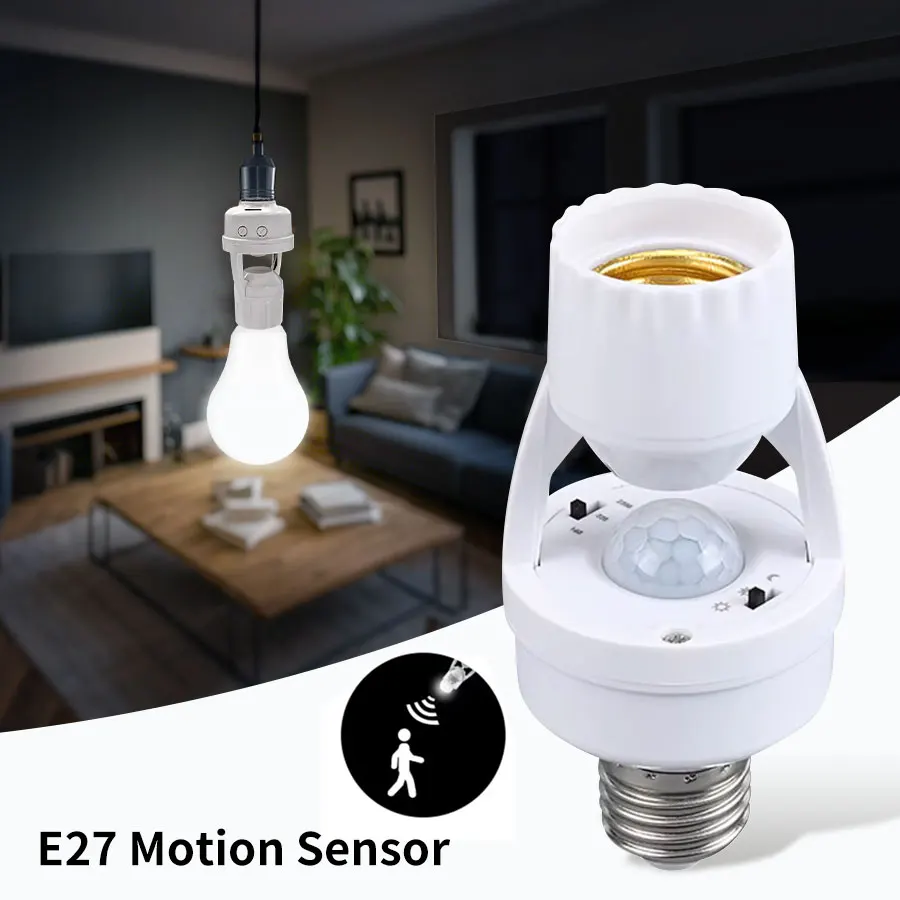 Smart LED Bulb Switch PIR Motion Sensor E27 E26 Lamp Base Bulb Holder Socket Adapter Converter AC 85-265V Adjustable Detector