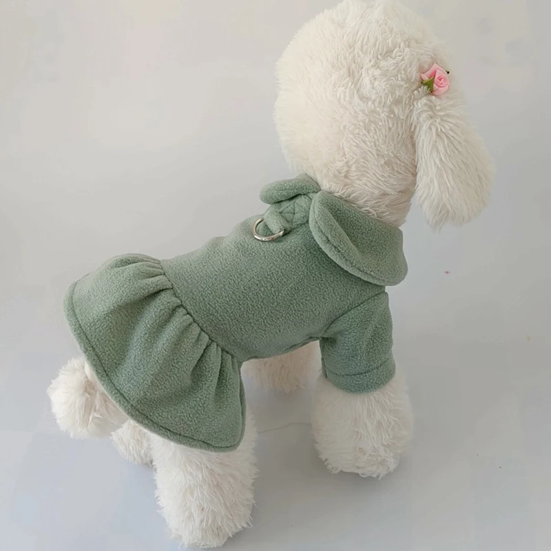 Pet Dress Autumn Winter Woolen Princess Skirt Christmas Harness Traction Rope Small Dog Coat Puppy Holiday Clothes Poodle Yorkie