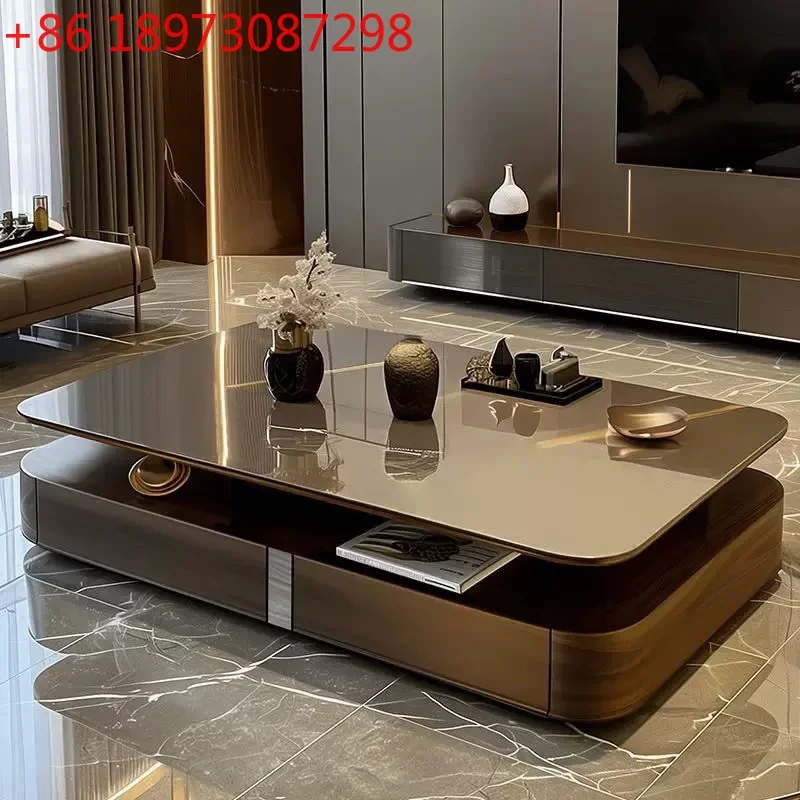Light luxury Italian living room tempered glass coffee table TV cabinet advanced combination modern simplicity