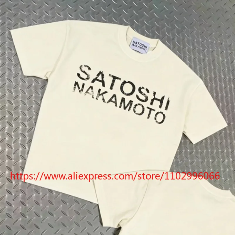 Men's Vintage Satoshi Nakamoto Print T-shirt Retro Oversized Heavy Cotton Harajuku Streetwear Short Sleeve Top Fast Delivery