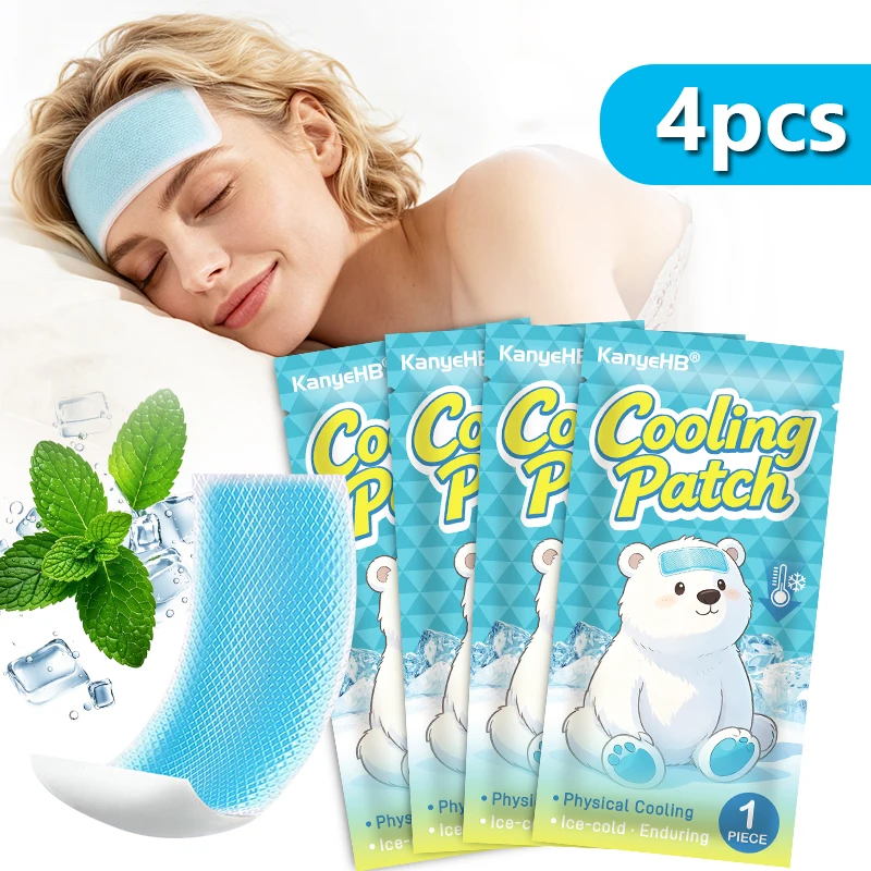 4pcs=4bags Forehead Cooling Patches Lasting Cooling Ice Gel Relieve Fever Headache Body Heat Dissipation Cooling Stickers A2714