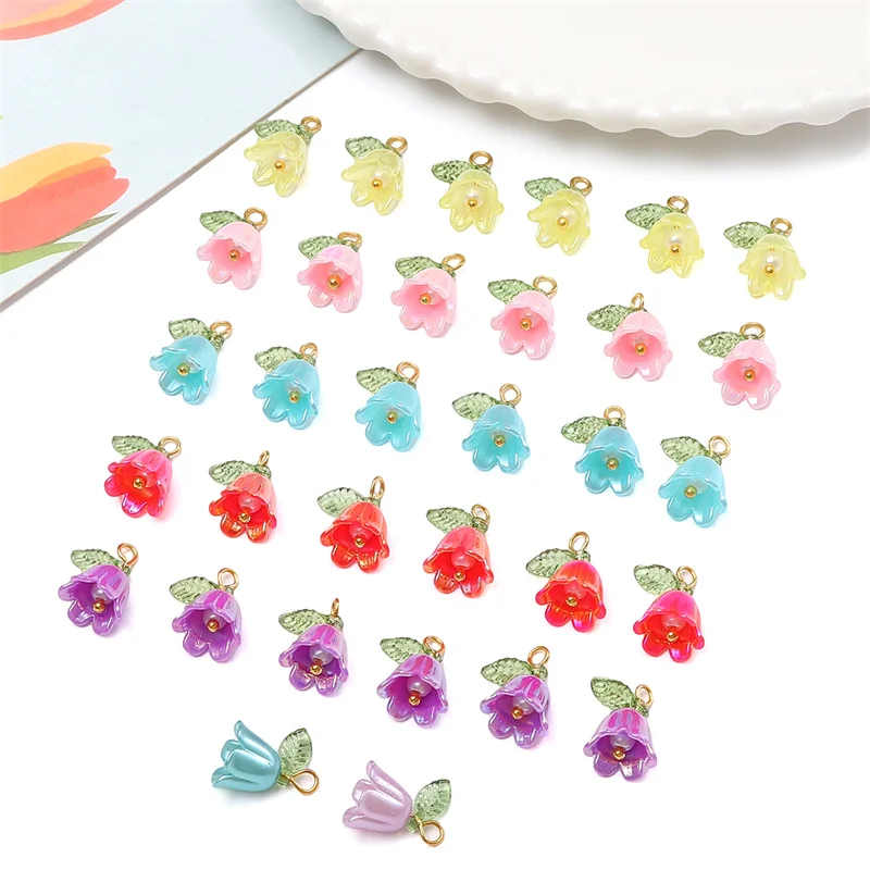 2/10pcs 11x14mm Colorful Acrylic Lily Flowers Beads Charms Loose Bead for Earring Necklace Bracelet DIY Jewelry Making Craft