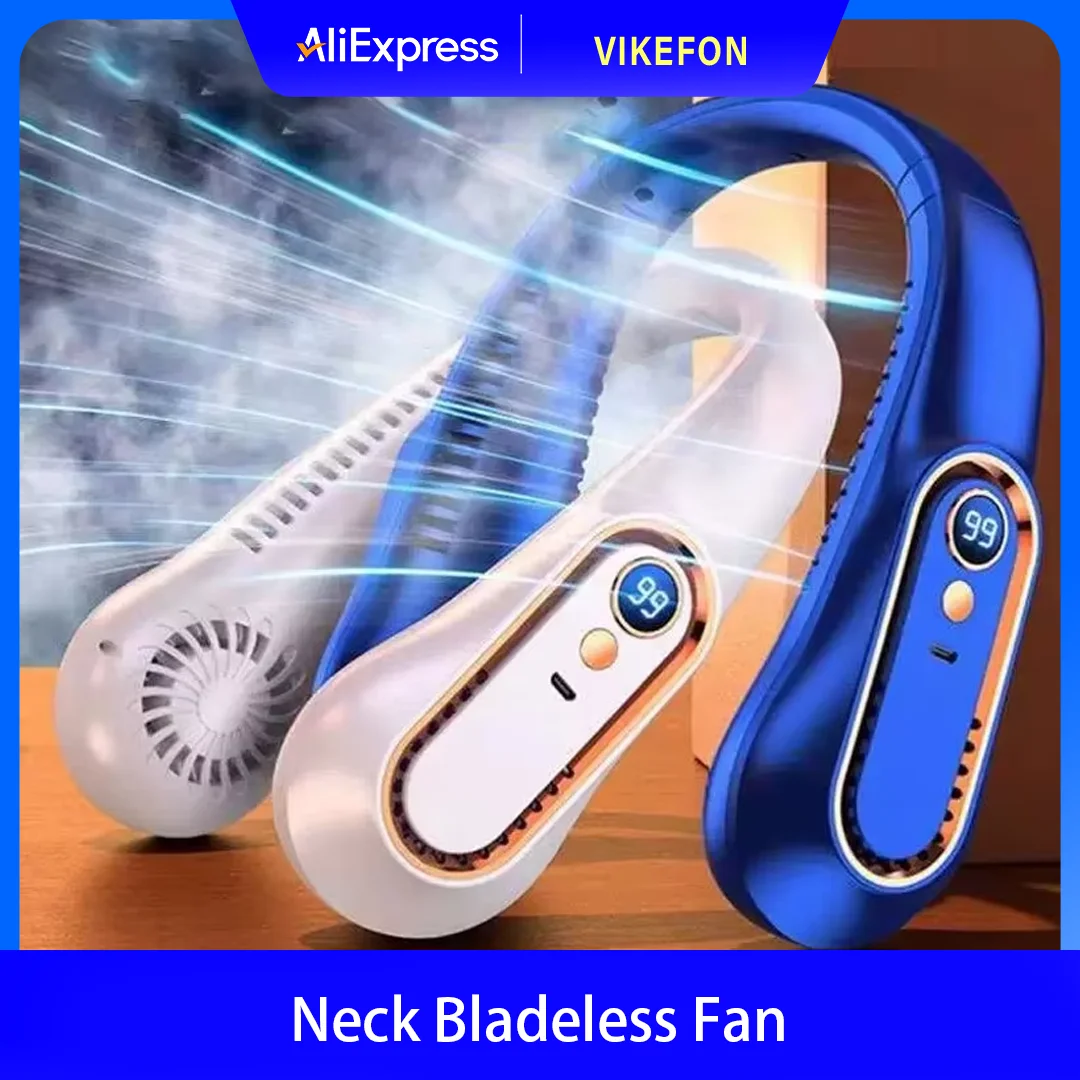 Ventilateur portable sans pales pour le cou, mini, ultra longue durée de vie, silencieux, rechargeable USB, pour étudiants, sport, bureau, affichage numérique, 5 vitesses