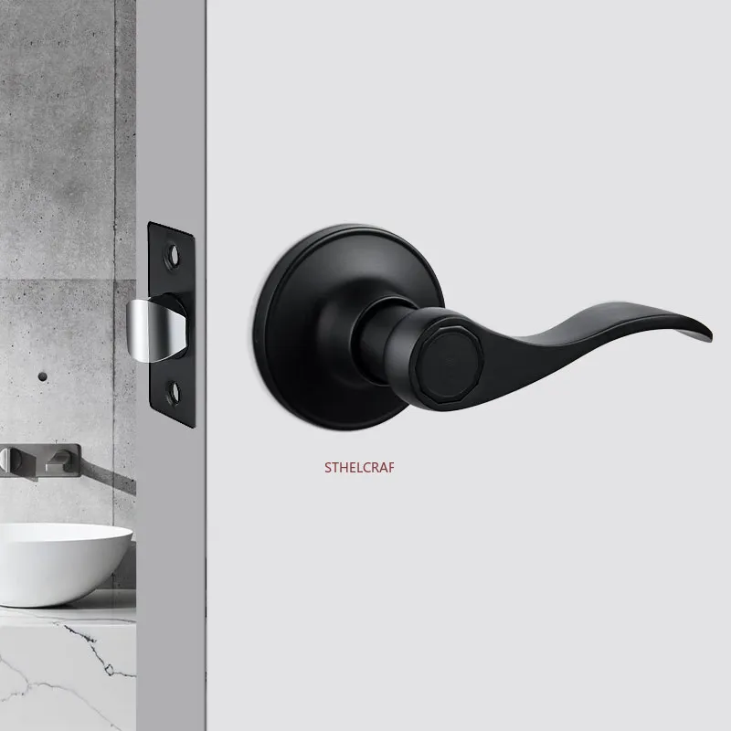 Black Zinc Alloy Bathroom Door Lock High-quality Silent Single-tongue Locks Double-sided Door Handle Lock Home Door Hardware