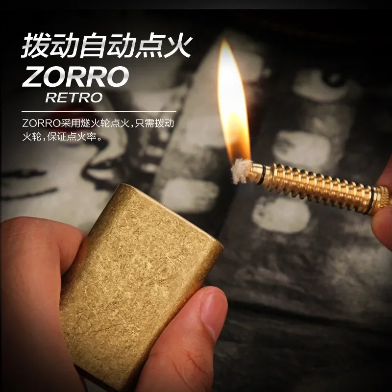 2024 New Original Zorro Pure Copper Match Retro Kerosene Oil Cigarettes Lighter Pull Ignition Fire Men\'s Smoking EDC Tool