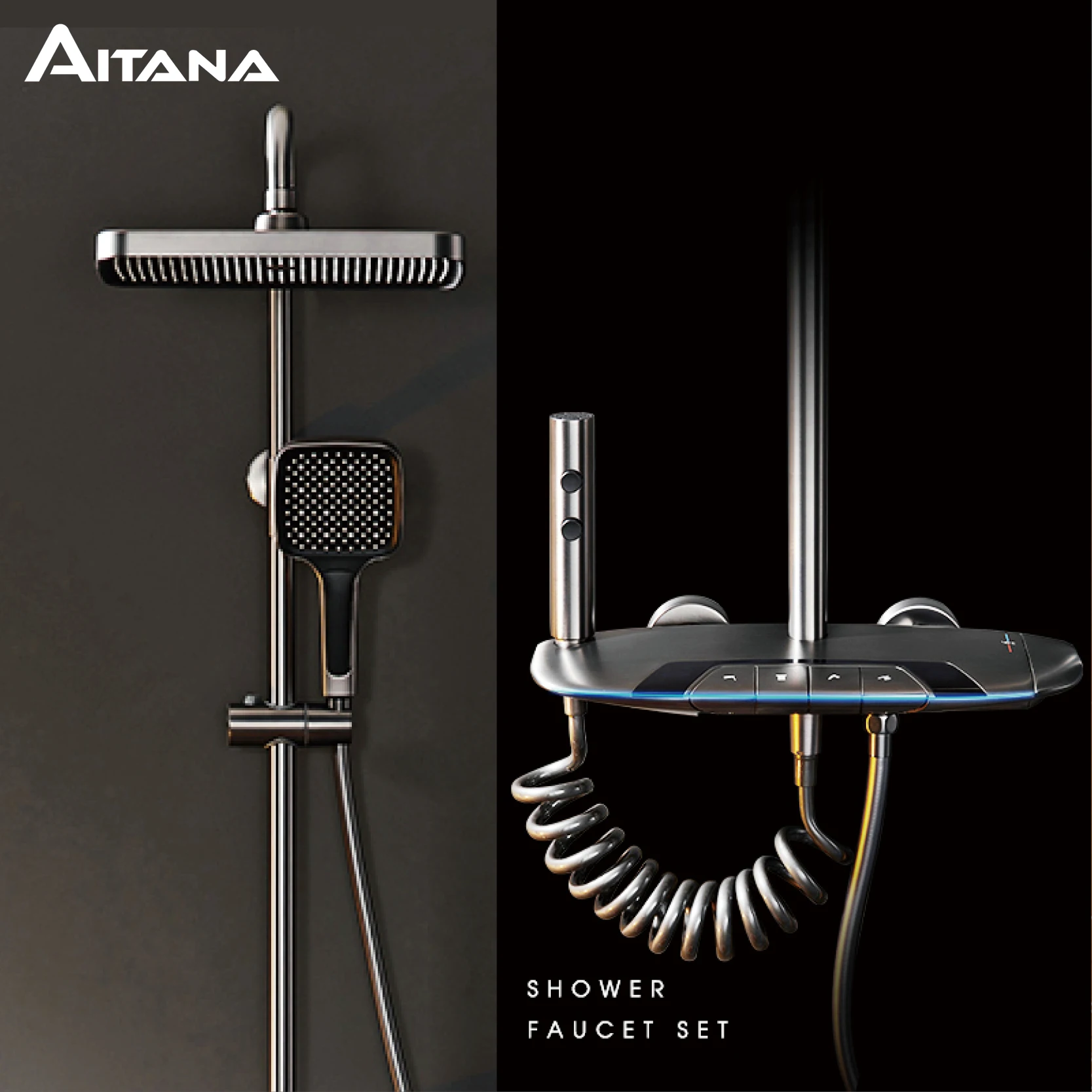 Luxury gun gray brass shower system Constant temperature digital display design One handle cold & hot dual control bathroom Tap