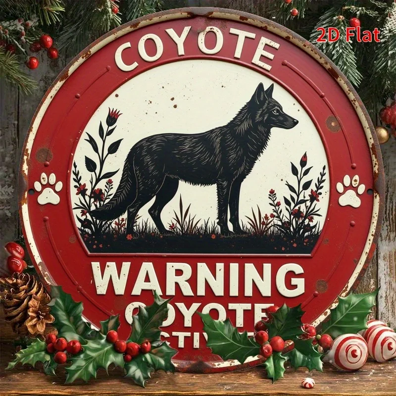لافتة حائط معدنية عتيقة ثنائية الأبعاد، قطعة واحدة - تصميم أنشطة تحذير ذئب البراري، 19.81 × 19.81 سم فن حديدي ريفي للحديقة وغرفة النوم والجراج #6