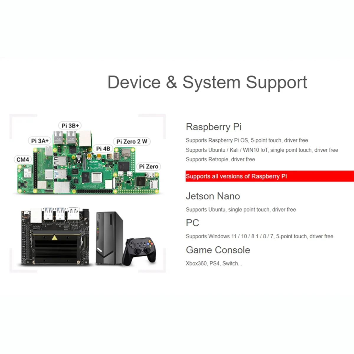 لشاشة QLED Quantum Dot مقاس 7 بوصات، لمسة سعوية، 1024 × 600، دعم أنظمة مختلفة