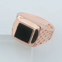 FJ Men 585 Rose Gold Color Black Cool Rings Jewelry