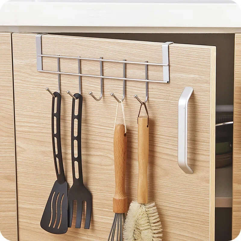 Multi-functional Stainless Steel Hanger Punch-free Kitchen Bathroom Hook Behind Cabinet Door Coat and Hat Hook Debris Organizer