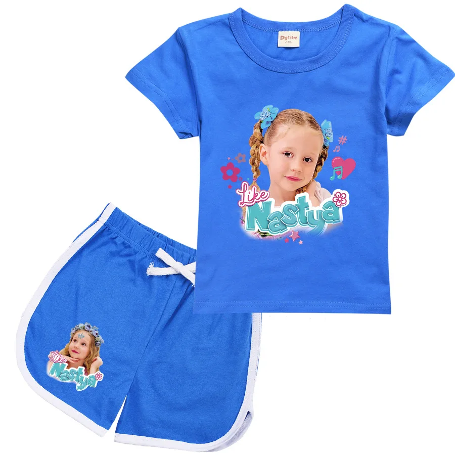 Russian Like Nastya Clothes Kids Cotton T-shirt & Sport Shorts 2pcs Set Baby Girls Clothing Sets Boys Short Sleeve Sportswear