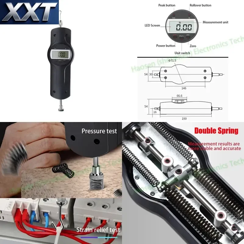 XXT Portable Mini Digital Push Pull Force Gauge Tensile Tester 3 Measurement Units N, Kg, lb Digital Force Gauge