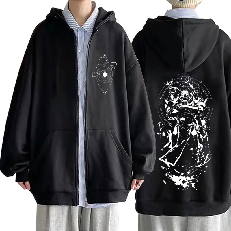

Anime Fullmetal Alchemist Edward Elric and Alphonse Elric Graphic Zipper Hoodie Men Women Manga Zip Up Jacket Male Fashion Coat