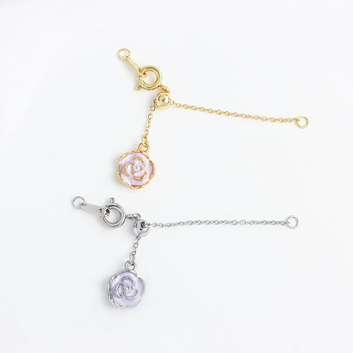 

High Color Retention 14K Real Gold Plated Adjustable Zipper Camellia Pendant Universal Ending Buckle DIY Jewelry Accessories