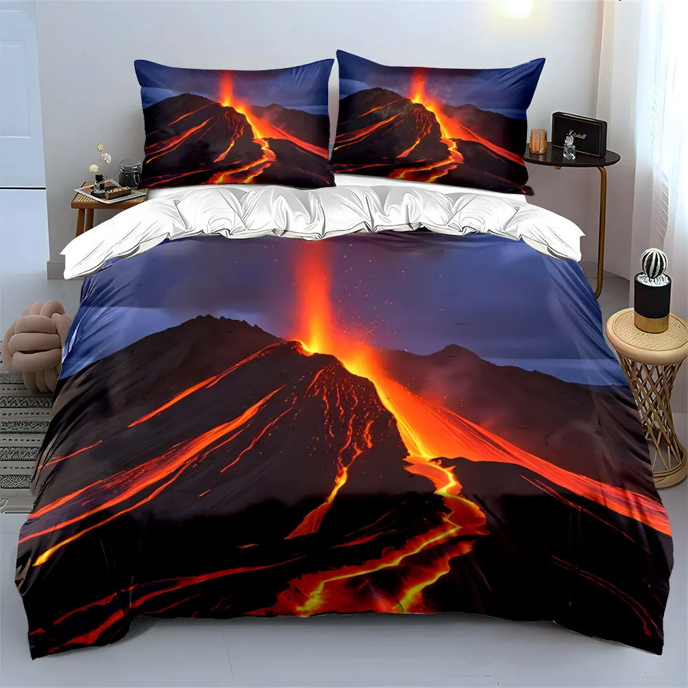 Volcanic Eruption Scenery Set Soft Skin-Friendly Bedding Set Includes 1 Duvet Cover And 2 Pillowcase, Gift