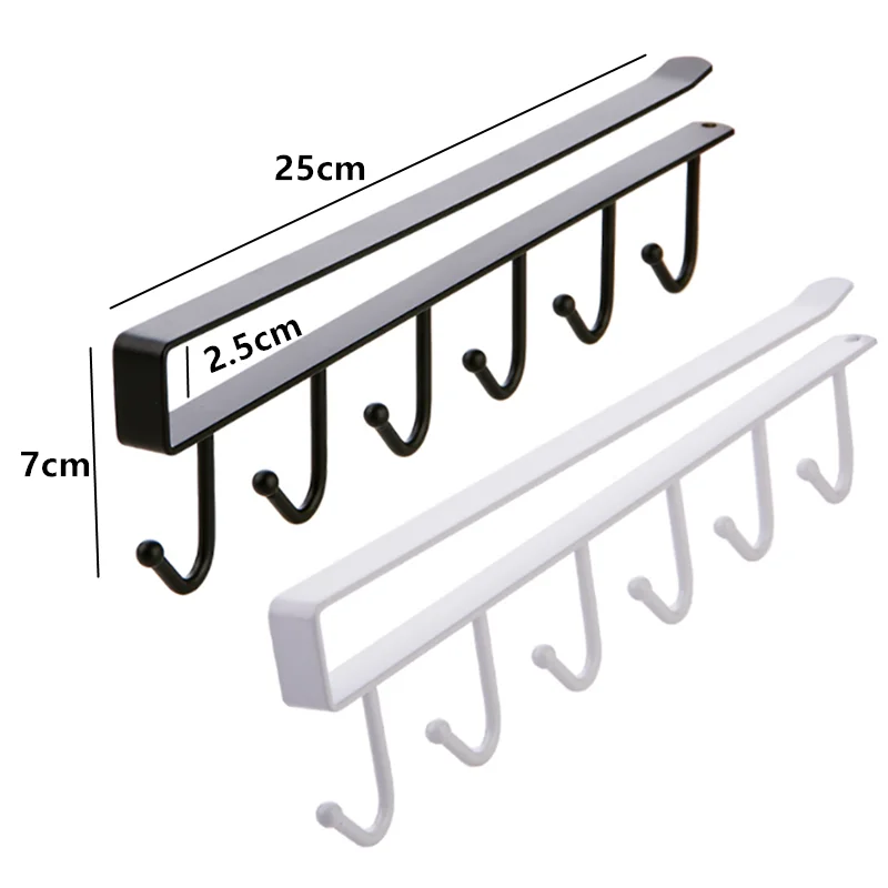 6 Hooks Storage Shelf Wardrobe Kitchen Bathroom Organizer Iron Metal Under Shelves Hanging Rack Mug Cup Utensils Holder Kitchen