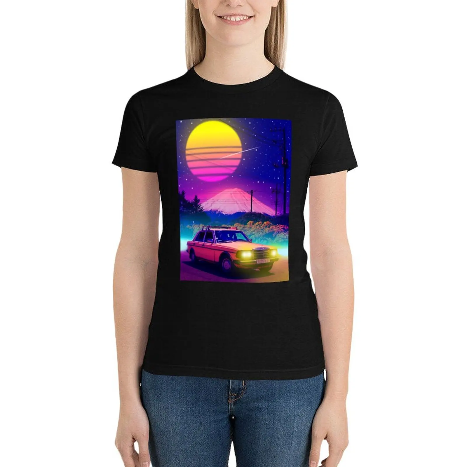 fuji mountain view car T-Shirt plus size tops Female clothing aesthetic clothes vintage Women's tops