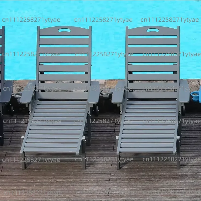 Grey Outdoor Pool Lounger with 4-position Adjustable Backrest for Poolside Beaches
