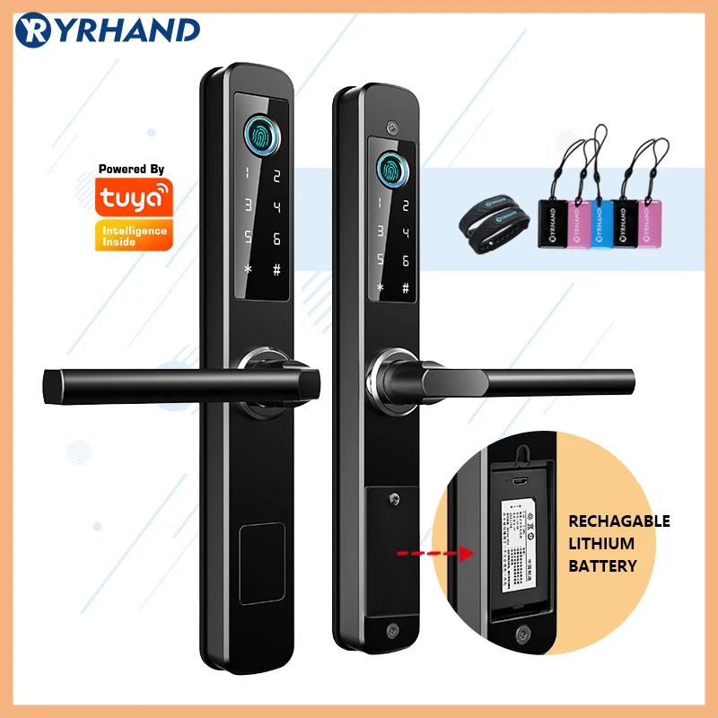 Waterproof Outdoor Easy to install Fingerprint TUYA WIFI APP RFID Card Code Keyless Smart Electronic Door Lock Aluminum/Sliding