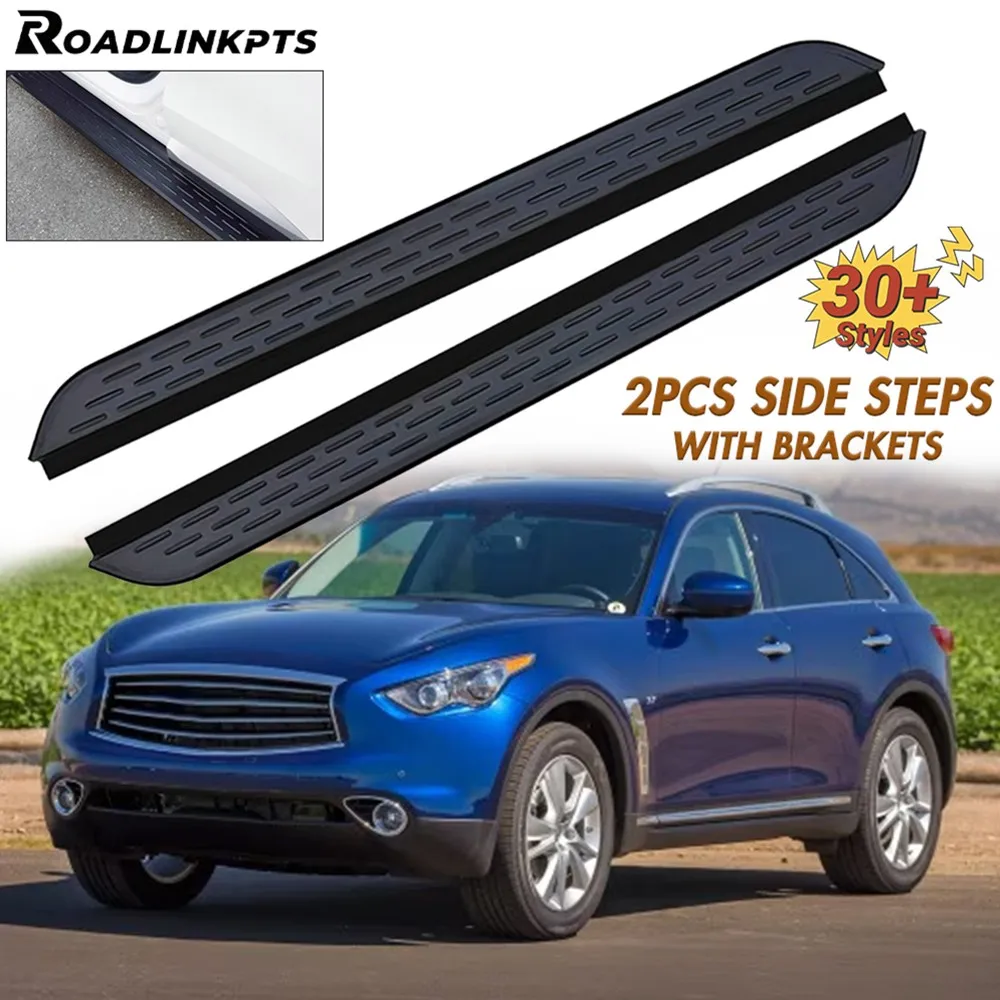 

2PCS Aluminum 4.7" Wide Black Fixed Side Steps Fit for Infiniti QX70 2014-2018 Running Boards Nerf Bars Rails Plates Pedals