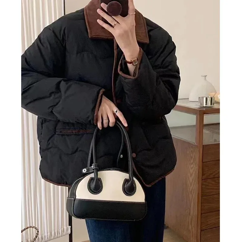 Jesienno-zimowa damska krótka kurtka bawełniana, lekka, łączona, z klapami, codzienna kurtka bawełniana, luźna bluzka damska, nowość 2025