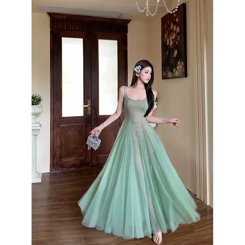 Nice สีทึบอารมณ์ Elegant A-Line กระโปรงฤดูร้อน Slim Camis เสื้อผ้าผู้หญิงเซ็กซี่ใหม่เส้นด้ายสุทธิ Dre