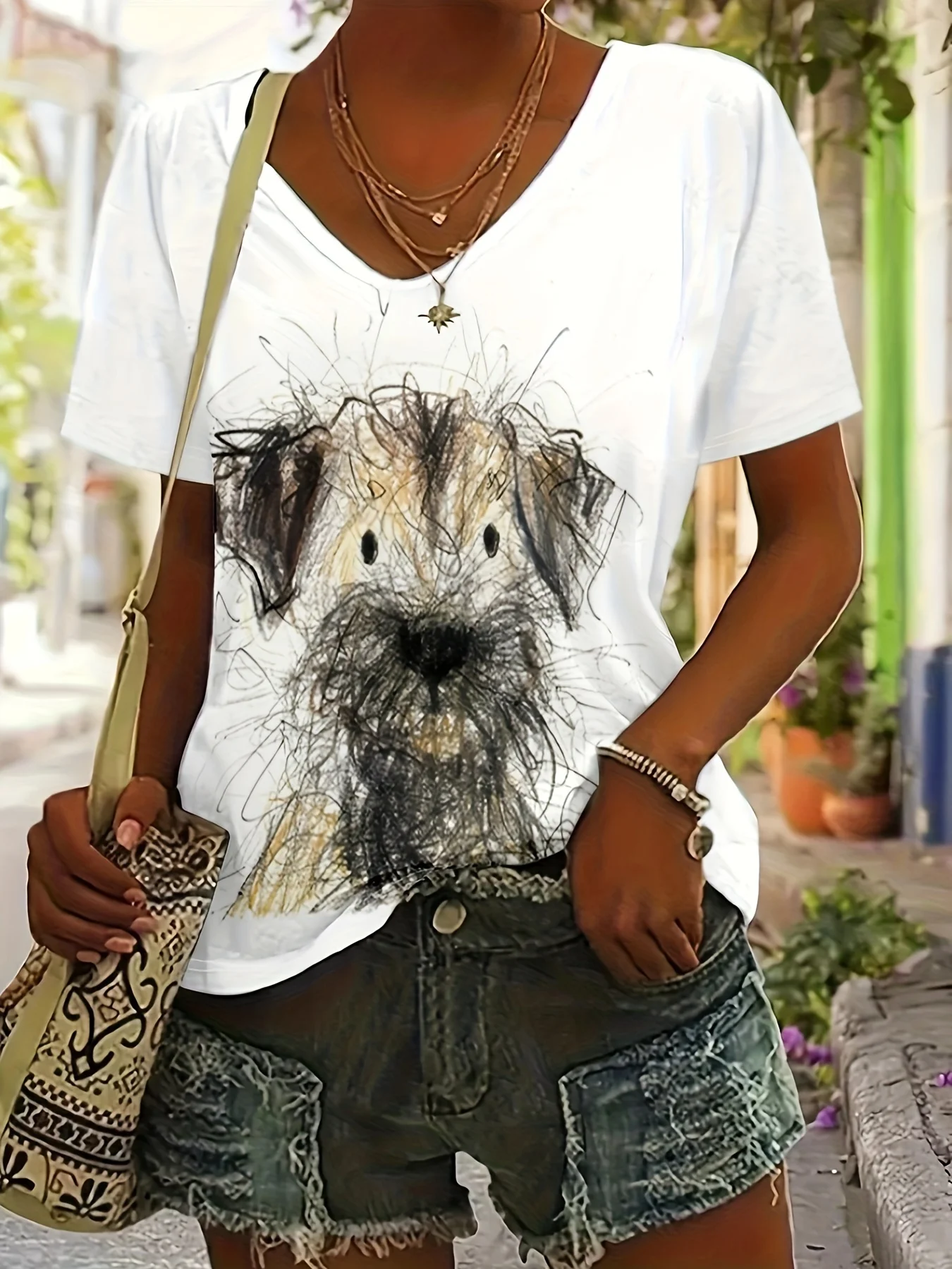 

2025 Summer New Arrival Women's Cute Scrawl Puppy Print T-shirt Loose, Breathable and Comfortable Suitable for Shopping