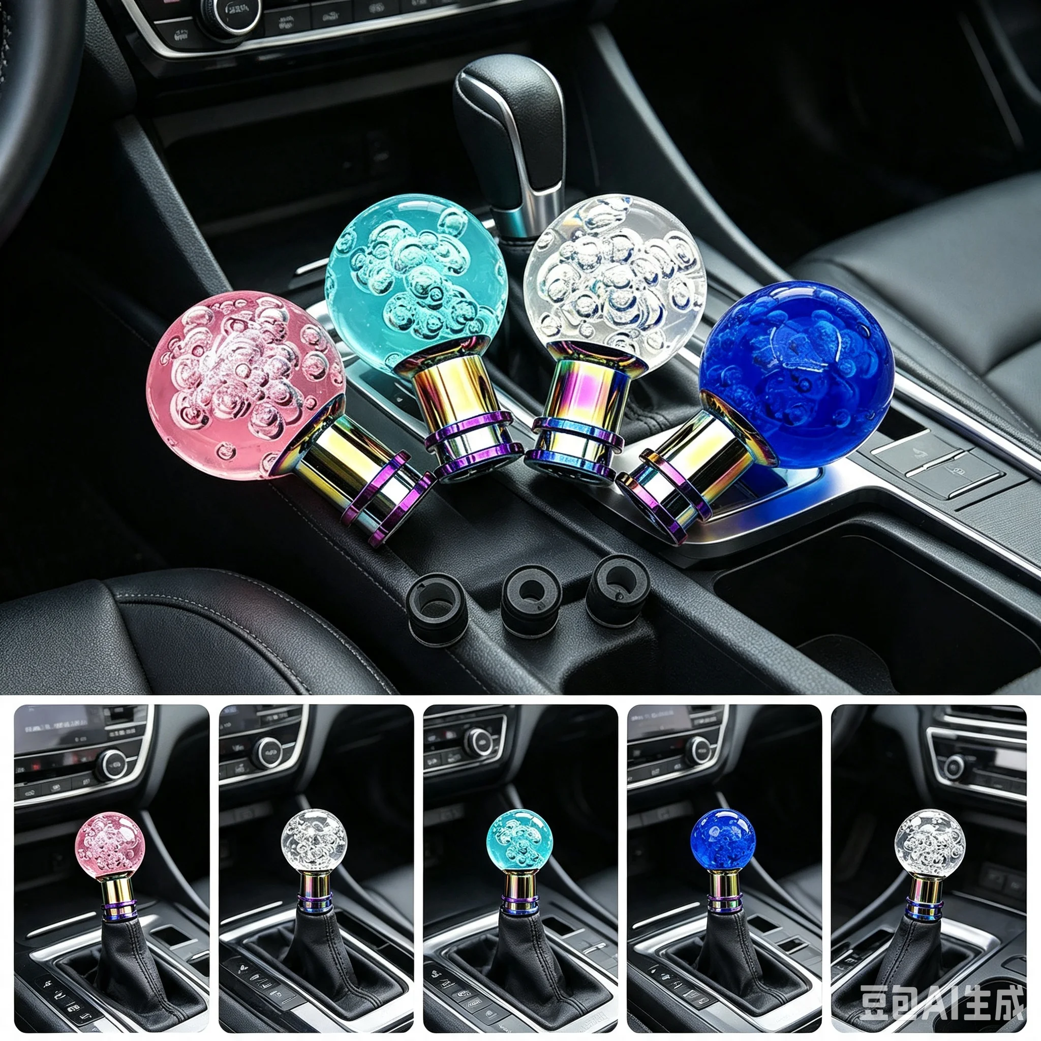 Universal Car Bubble Crystal Manual Resin Gear Shift Knob Stick Gearstick Shifter Lever Fit For Honda Toyota Nissan Mitsubishi