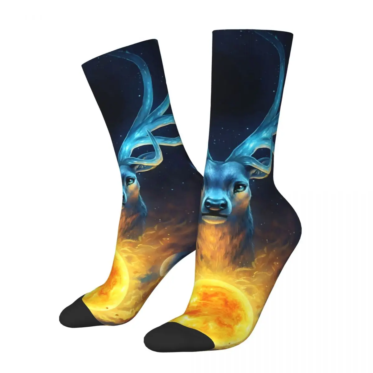 Hip Hop Vintage Deer Space Sun Planet Crazy Men's compression Socks Unisex Space Galaxy Wolf Street Style Seamless Crew Sock