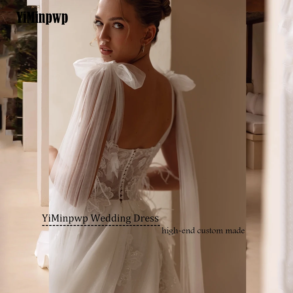 Vestidos de novia de flores 2025, tirantes finos de lujo, vestidos de novia con apliques de corte en A, bata de novia elegante personalizada