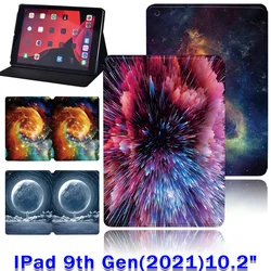 Capa para tablet dobrável para apple ipad 10.2 polegada 9th geração 2021 padrão de espaço impresso flip suporte escudo capa + stylus livre