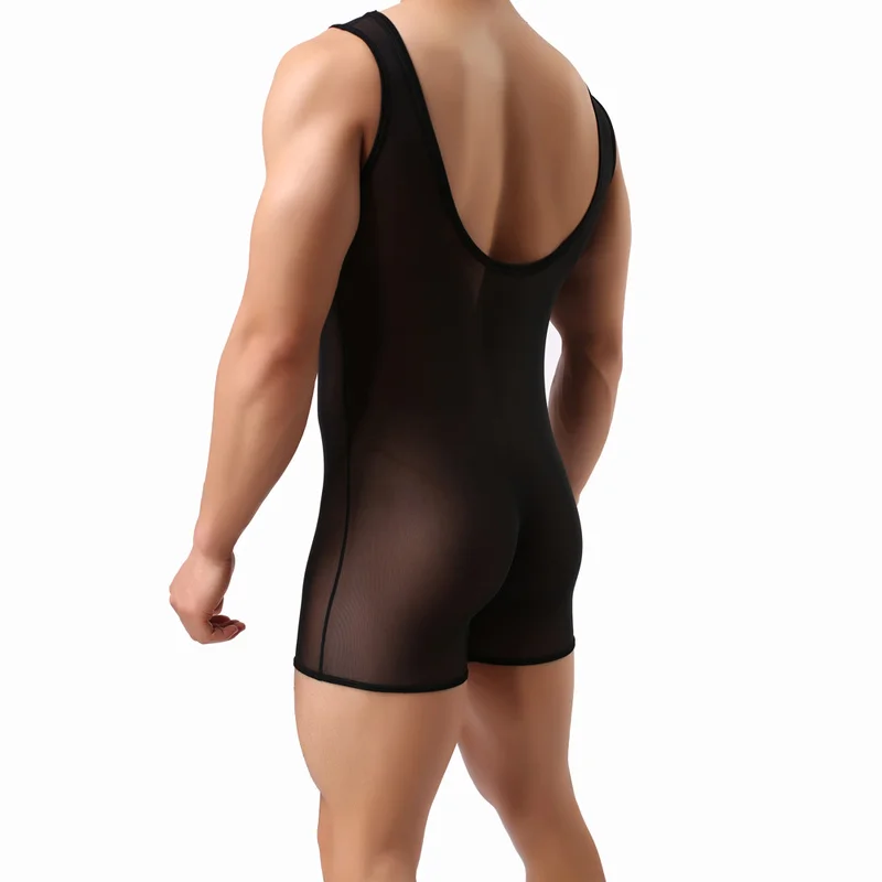 Men Undershirt Boxers Mesh Ultra-thin Transparent Bodysuits Corsets Slip Homme Erotic Jumpsuits Catsuit Underwear Leotard Bikini