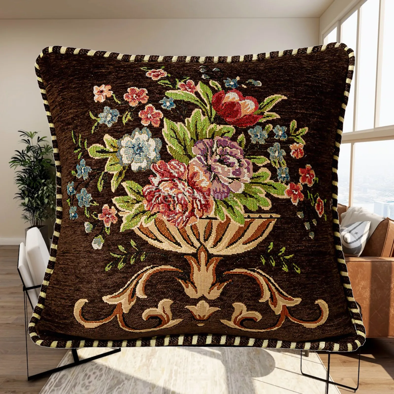 Throw Pillow Cover Machine Wash 48x48cm Floral Pattern Pillowcase for Indoor Outdoor Furniture Multifunctional Accessories