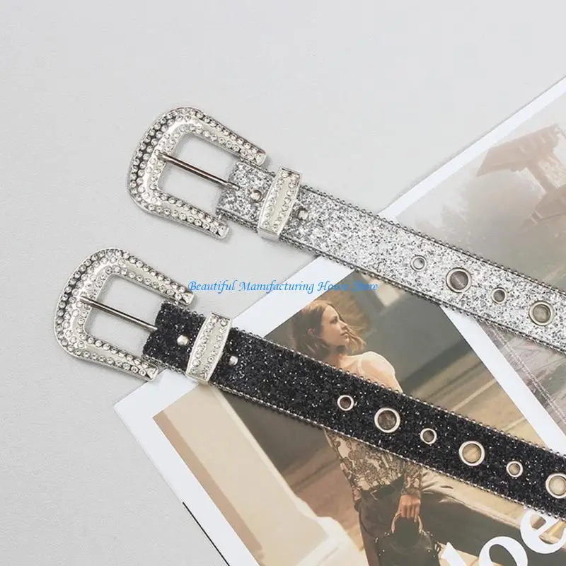 

E56A Shinning Buckle Belt Woman Man Teens Locomotive Belt for Jeans Skirt