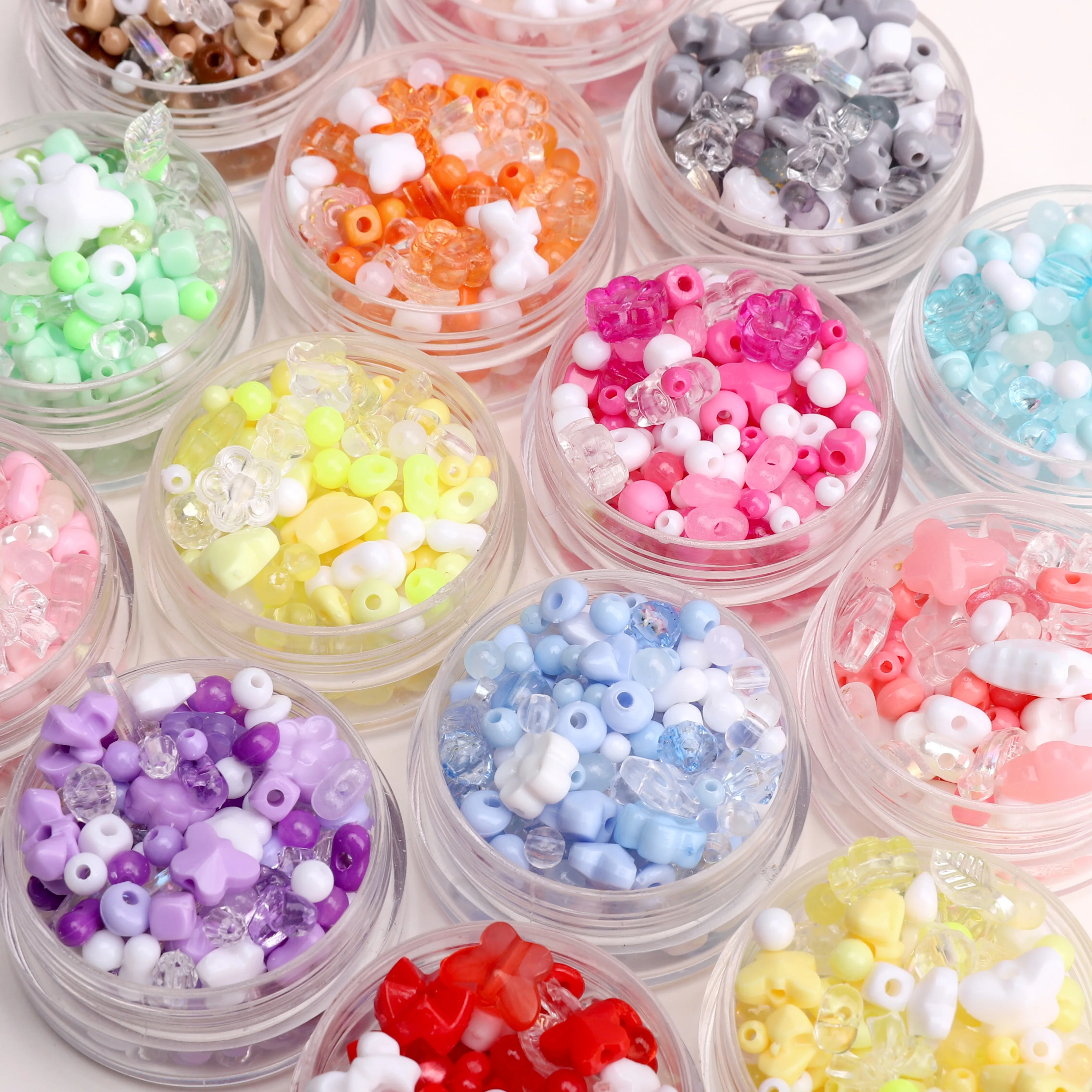 100-130pcs Colorful Mixed Style Round Bow Flower Beads Acrylic Loose Beads For Jewelry Making DIY Bracelets Keychain Accessories